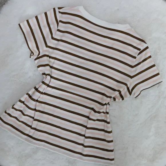 Madewell Women's Pink White Brown Striped Short Sleeve Cotton Tee Size Medium - Picture 6 of 6
